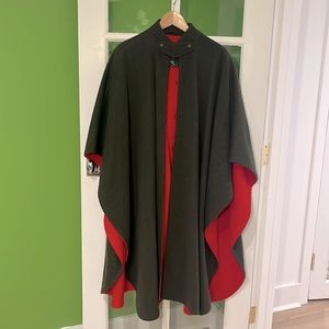 Burberry wool alpaca olive green and red cape. Gorgeous!!